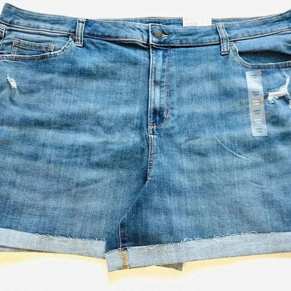 NWT SONOMA Women High Rise Blue Rolled Cuff Distressed Blue Jean Shorts Size 24W - Picture 1 of 7